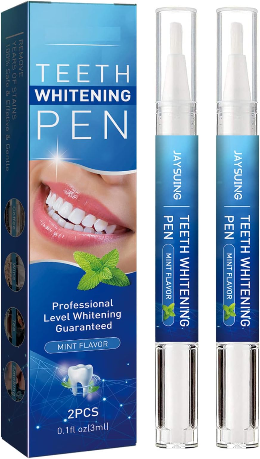 Teeth Whitening Pen (2 Packs), Instant Natural Whitener Treatments Gel, Safe Effective Painless No Sensitivity for Teeth Whitening Removes Years of Stains by Coffee, Wine, Smoking Travel-Friendly