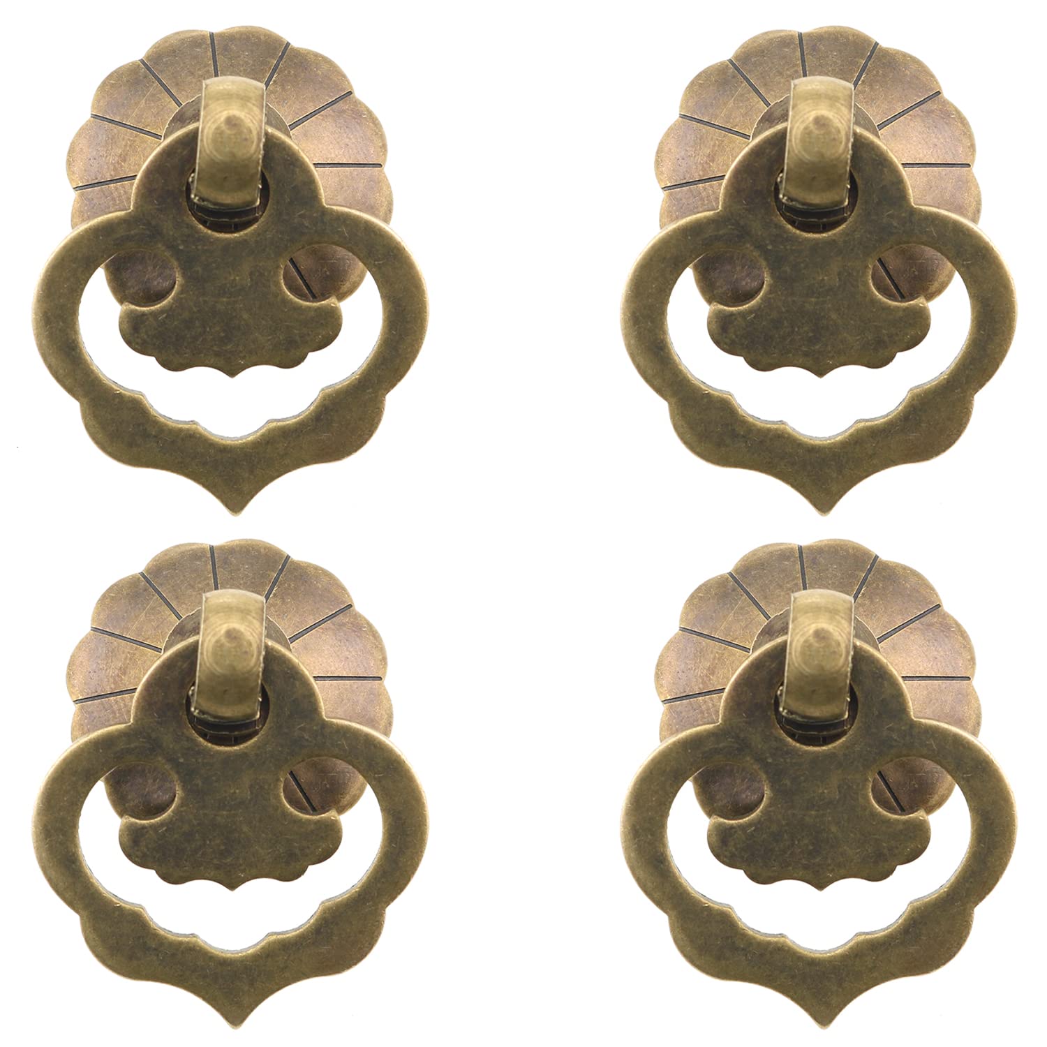 JianLing 4pcs Brass Ring Pulls with Heart-Shaped Handles and Screws, 2.5x2.8cm Antique Bronze Pulls Cabinet Knobs Drawer Pulls Closet Cupboard Door Decorative Handles