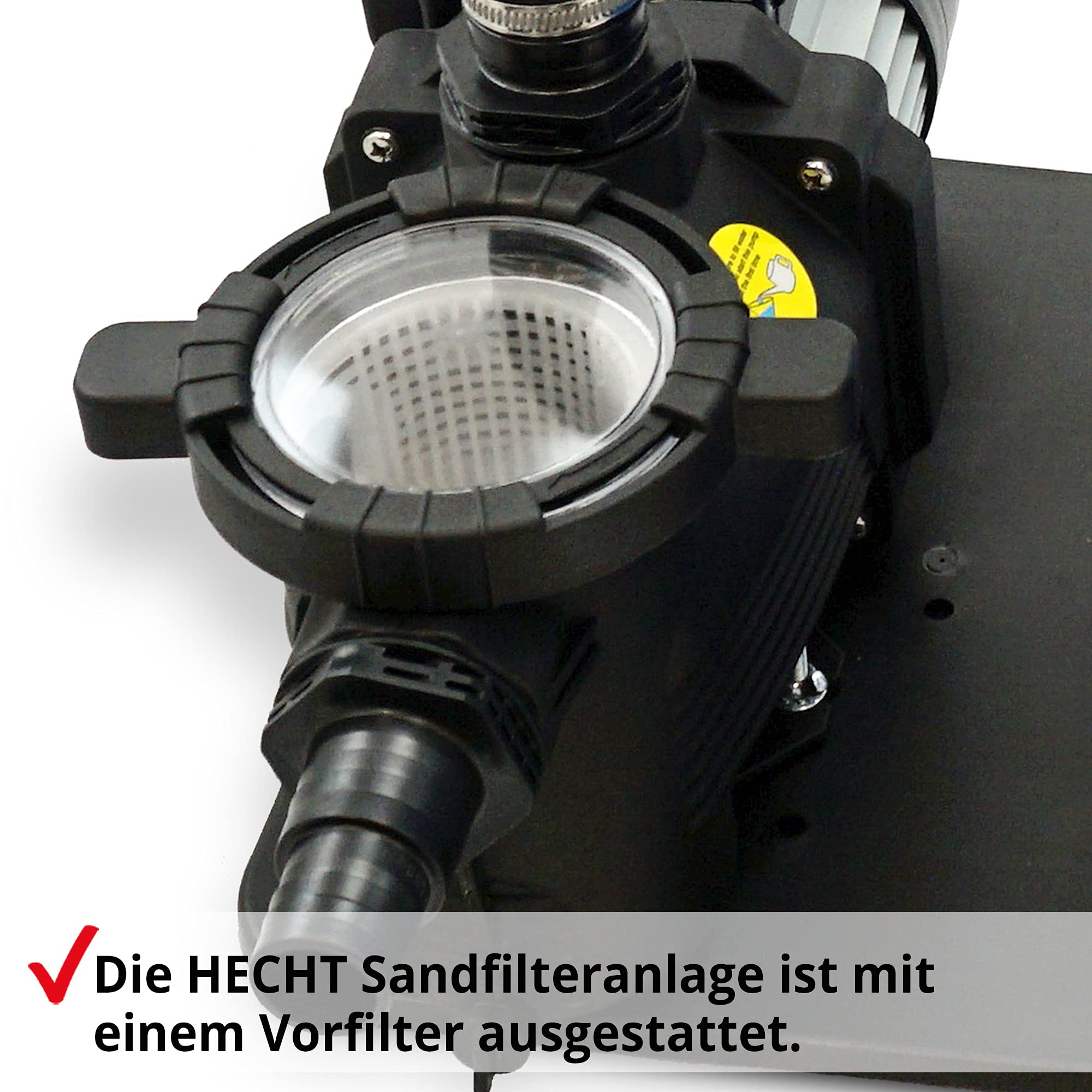 HECHT Sandfilter Sandfilteranlagen 11.000 Liter – Poolfilteranlage Sandfilterpumpe Reinigungspumpe für Gartenpool – Sandfilteranlage Pool - Schwimmbecken Reinigung mit Vorfilter Filter – 7-Wege Ventil