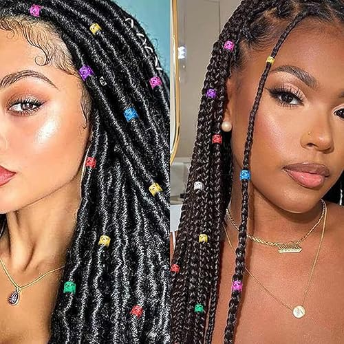 Miniatura 6 de 100 anillos multicolor de dos tamaños, joyería para el cabello para trenzas, cuentas de rastas para mujeres, trenzas para decoración de cabello,
