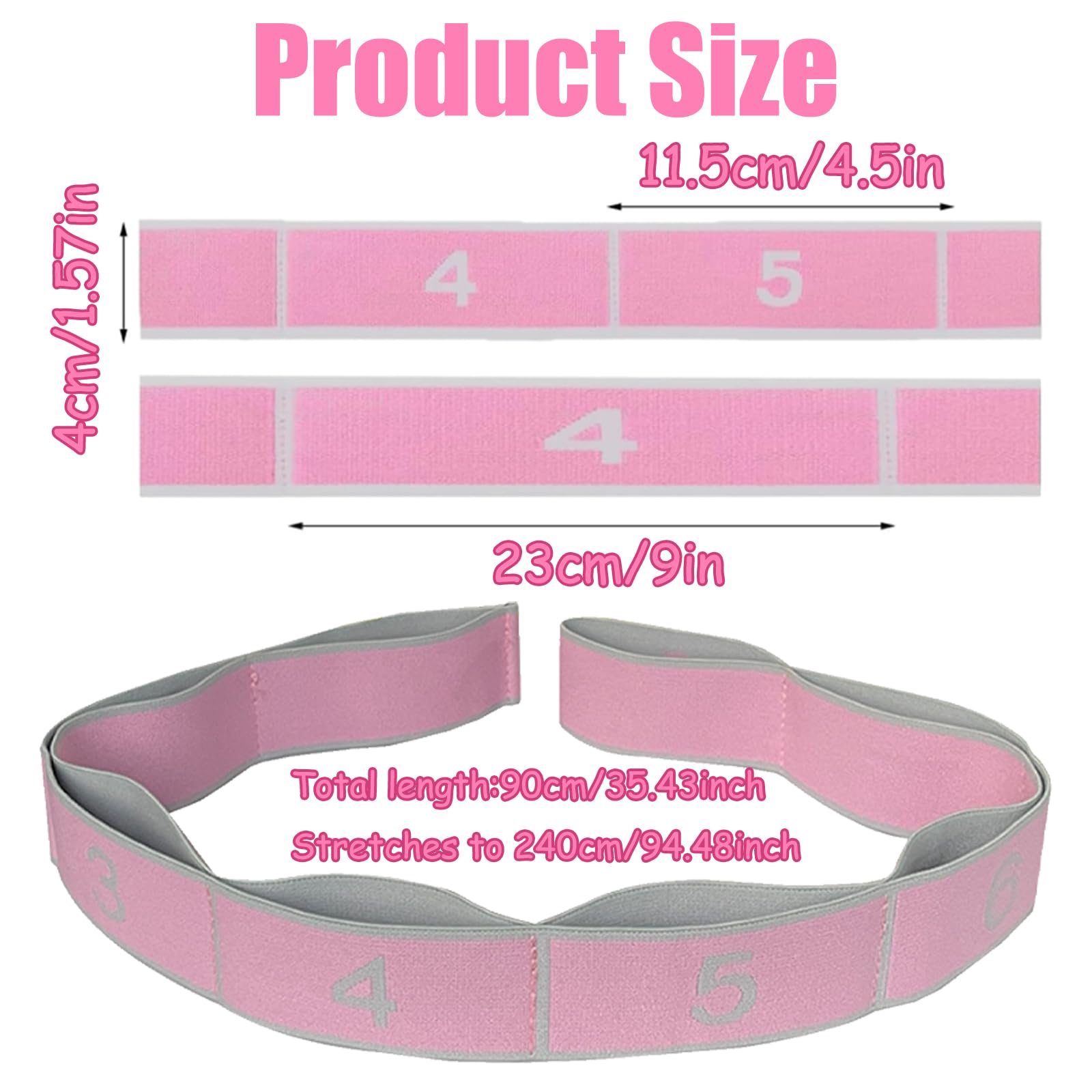 2pièces Bande Élastique Yoga,Yoga Stretch Bandes avec 8 Anneaux,Sangle d'exercice élastique,Sangle de Pilates,pour Le Yogas,la Gymnastique,Le Pilates,Le Fitness