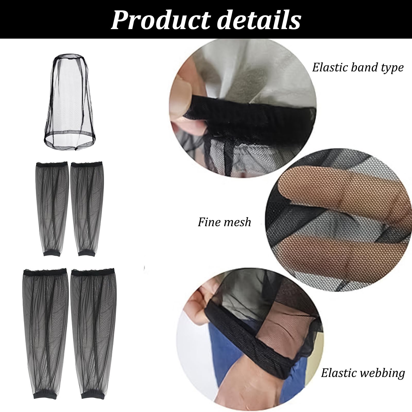Zanzariera Testa in Rete, 5Pcs Cappello Zanzariera Traspirante Mesh Maniche Anti-Zanzare per Braccia e Gambe, Zanzariera a Maglia Fine per Il Viso con Borsa per Outdoor Pesca