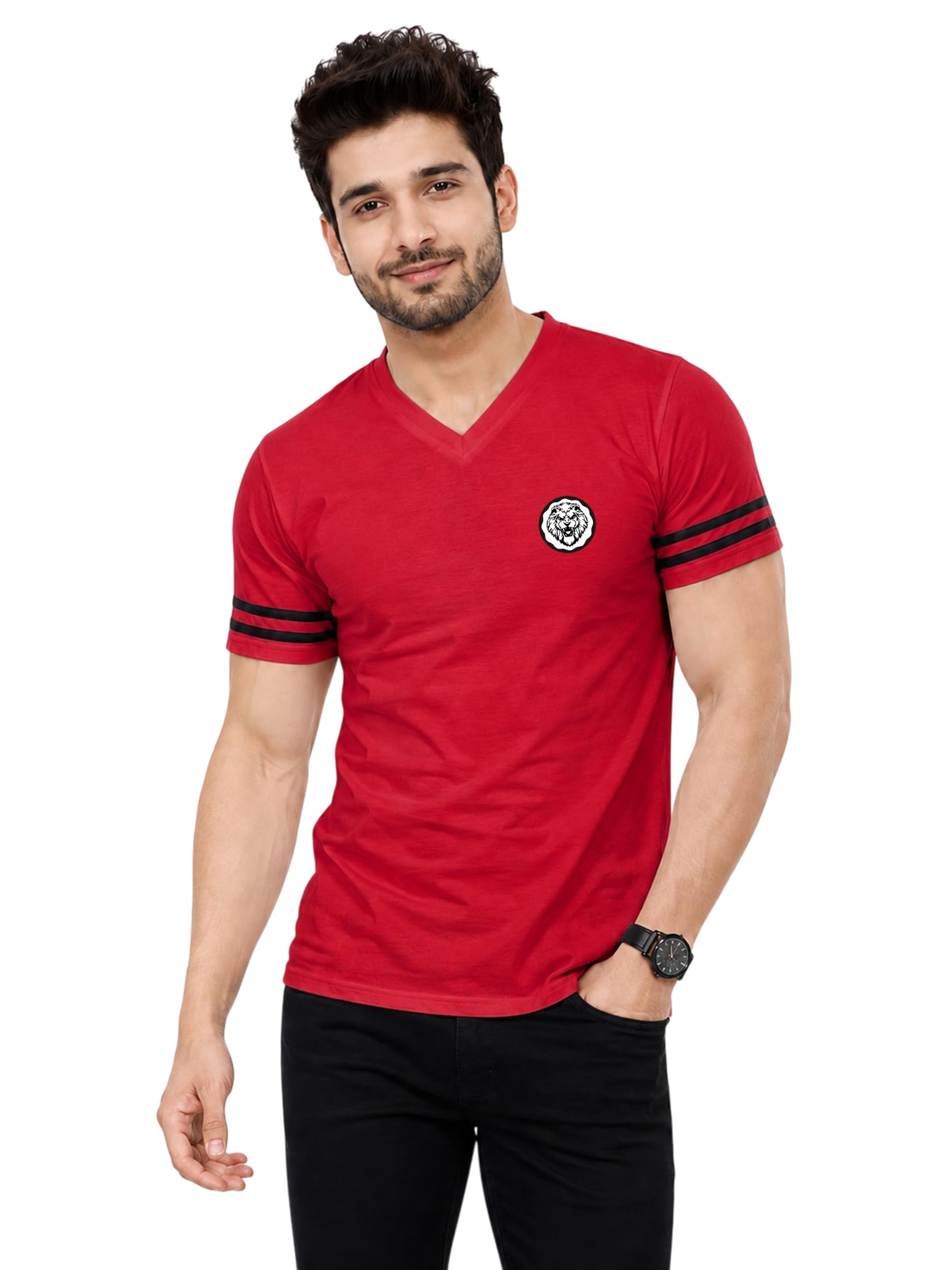 Geum Men's Solid Half Sleeve V-Neck T-Shirt | Soft & Breathable Fabric | Regular Fit | Casual Everyday T-Shirt-picture-13