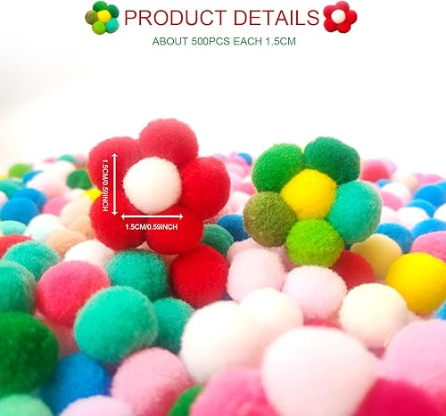 Miniatura 2 de Slycgike 500 pompones de 0.59 pulgadas para artes y manualidades, bolas de pompones coloridos para proyectos de bricolaje (0.6 in)