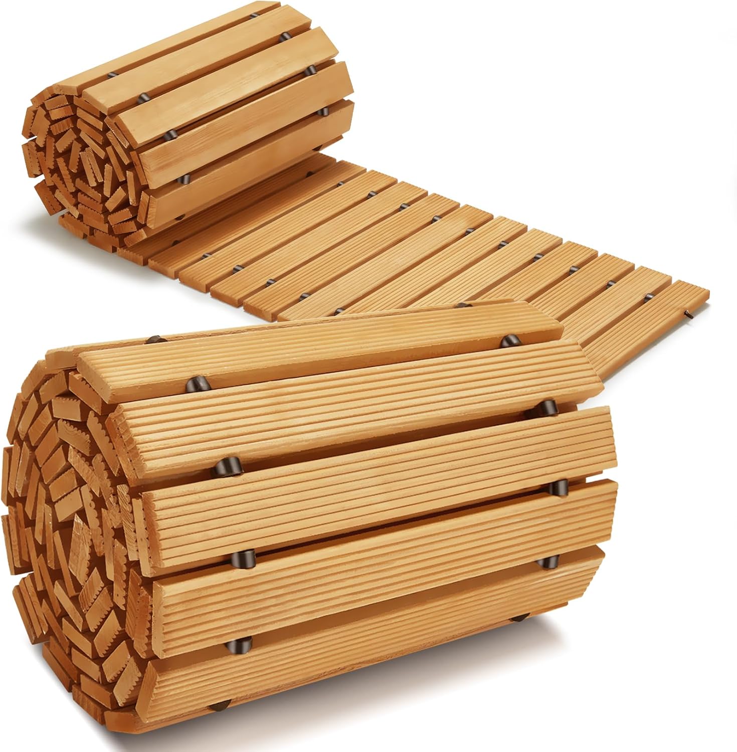 12FT Wooden Garden Pathway,Outdoor Roll Out Decorative Straight Walkway,Weather-Resistant Patio Path,Non-Slip Pavers Boardwalk for Garden, Backyard, Beach, Wedding Party Pathways Natural 12'