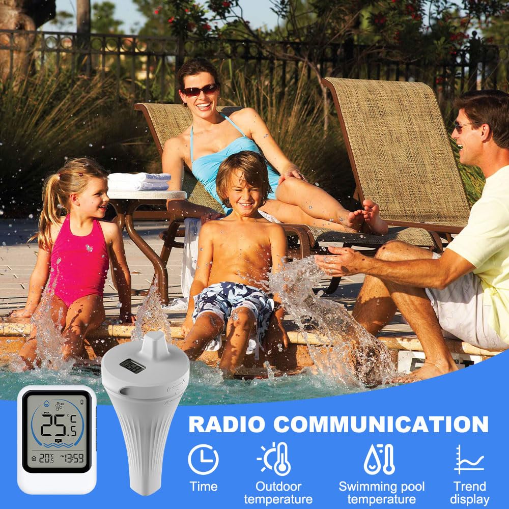 Thermomètre Piscine Sans Fil, Thermomètre de Piscine Flottant avec Capteur Extérieur, Thermomètre Piscine Connecté WiFi pour Spa, Jacuzzi, Baignoire et Étangs (Sans Pile)