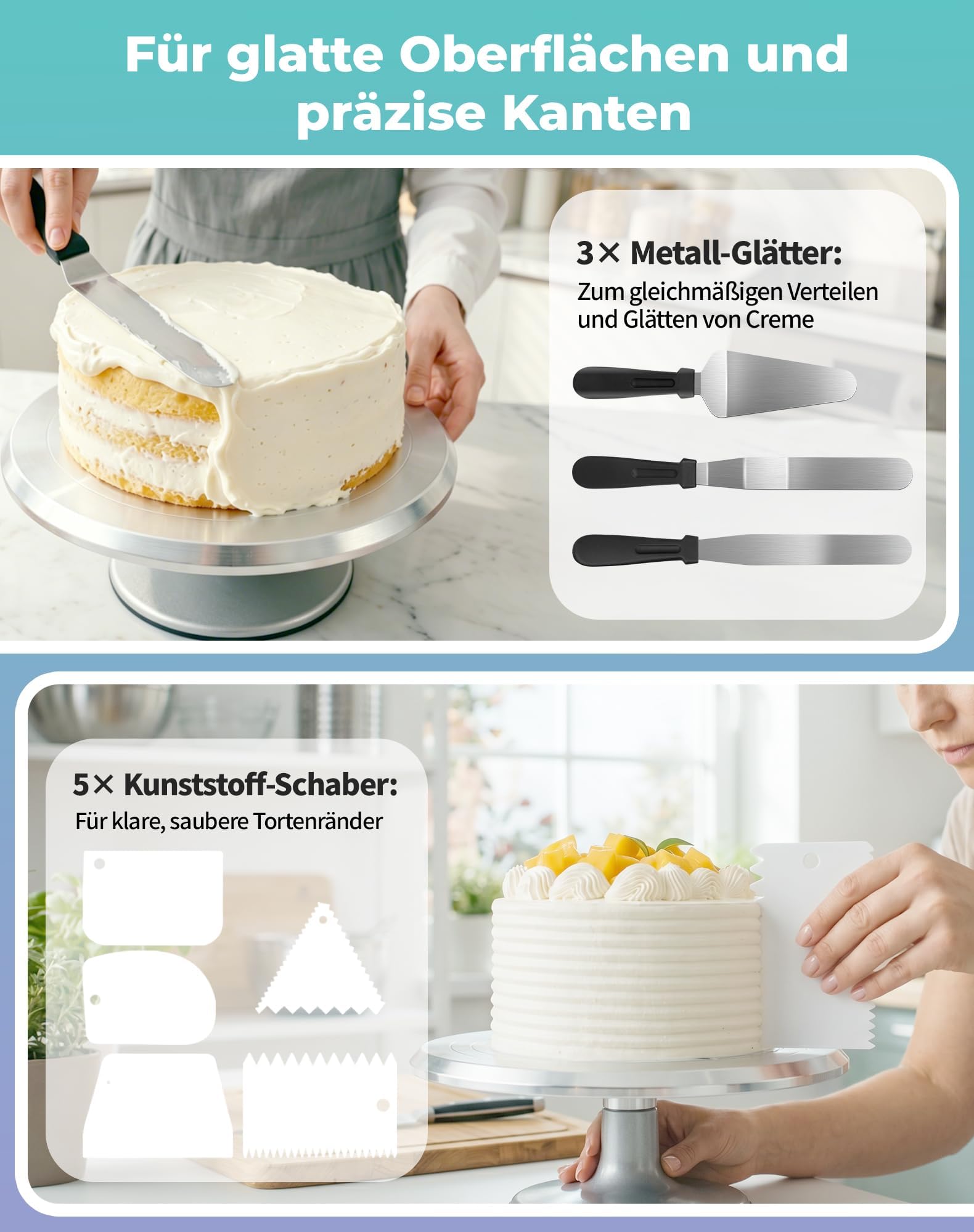Plateau Tournant en Aluminium de 30 cm – Set Complet avec Rotation Silencieuse à 360° et Base Antidérapante pour la Décoration de Gâteaux