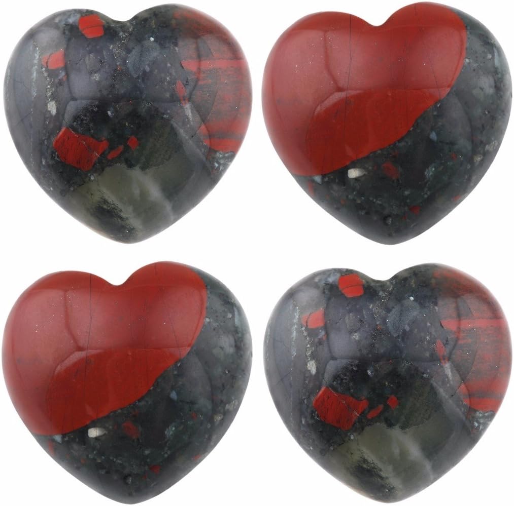 rockcloud Healing Crystal Africa Bloodstone Heart Love Carved Palm Worry Stone Chakra Reiki Balancing 0.8" Mini Size(Pack of 4)