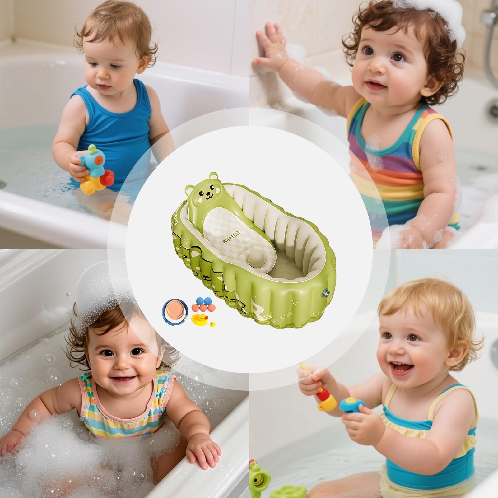 Vasca Da Bagno Gonfiabile Per Bambini | Vasca Da Bagno Gonfiabile Per Con Pompa D'Aria E Giocattolo,Bacinella Antiscivolo Pieghevole Per Interno Esterno Casa Hotel Vacanza E Viaggio