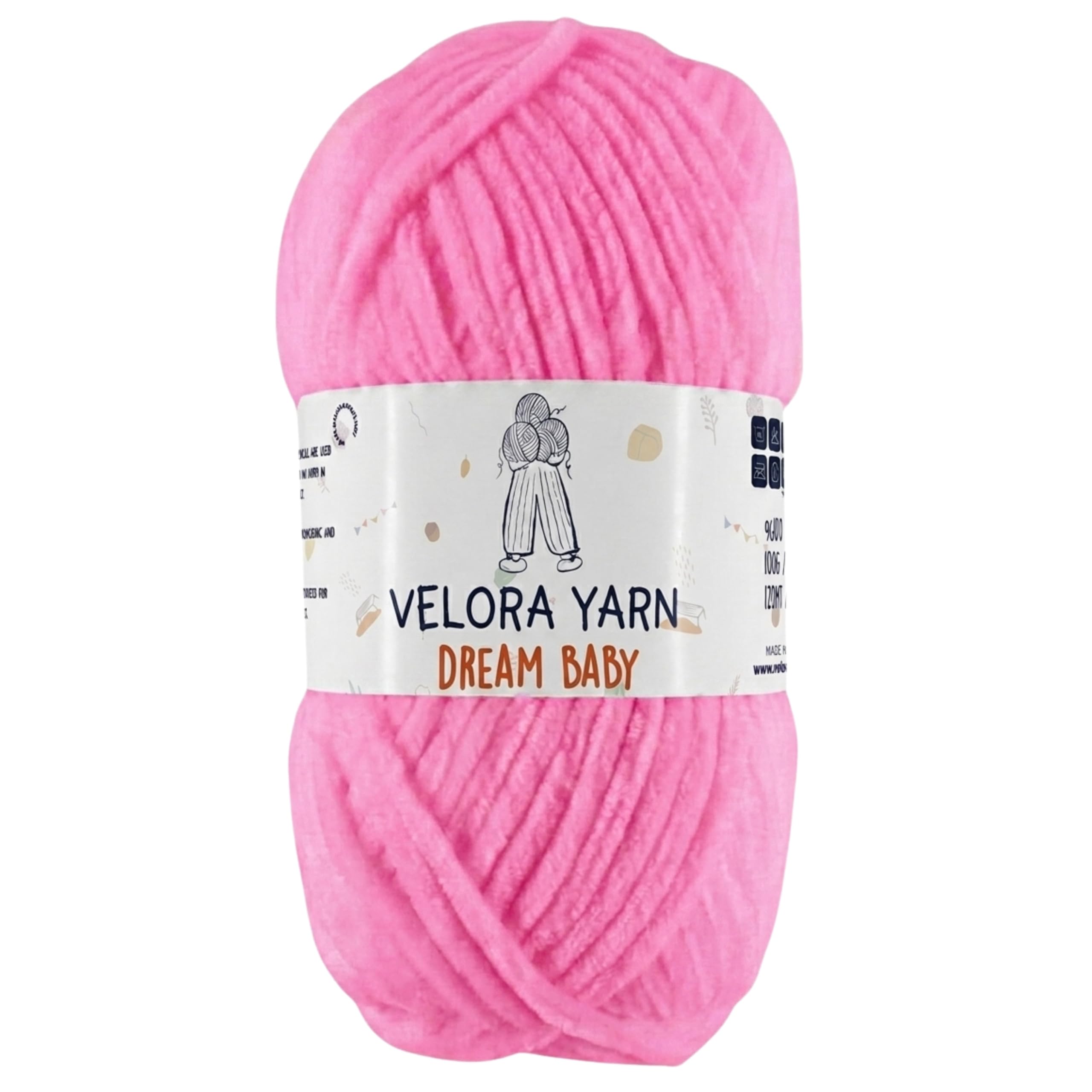 Velora Dream Baby 100% Polyester Chenille Yarn Soft Thick Chunky Yarn Skein 100g 120m, Machine Washable for Knitting&Crochet Blanket, Amigurumi, Scarf, Hat,Sweater,Plushies (Neon Light Pink)