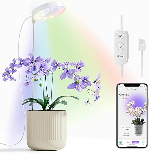 Diivoo Luz de crecimiento inteligente para plantas de interior, lámpara de crecimiento de espectro completo, luces LED de crecimiento Bluetooth para