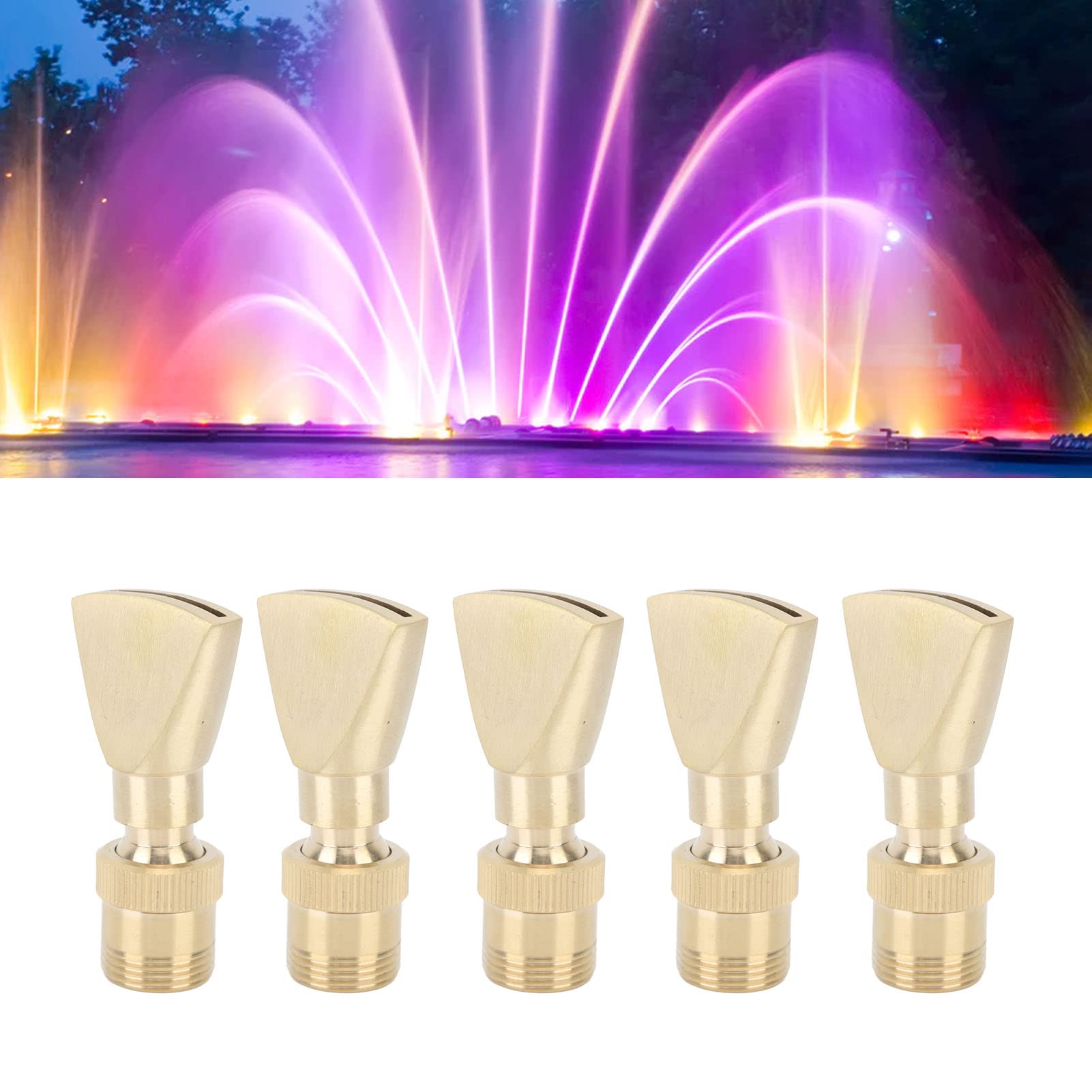 Wnvivi 5Pcs Brass Fountain Nozzles,Fan Shaped Water Fountain Nozzle,Music Fountain Landscape Scenery Nozzle, Fountain Head Sprinkler for Garden Yard Pond