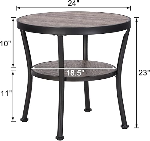 Miniatura 2 de O&K FURNITURE Mesa auxiliar redonda, mesa auxiliar para sala de estar, mesa decorativa redonda pequeña, color gris