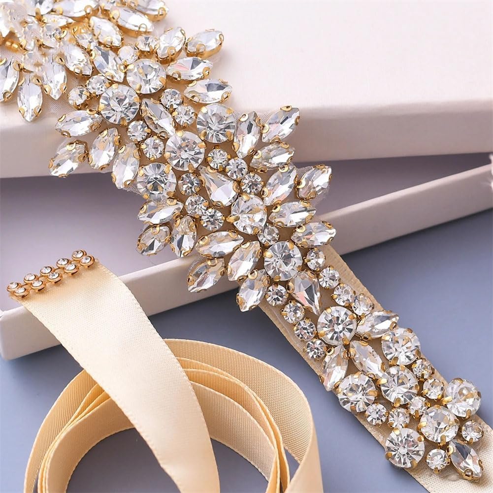 Cinturones de vestidos de novia, cinturones dorados para mujer, cinta de diamantes de imitación, accesorios de boda