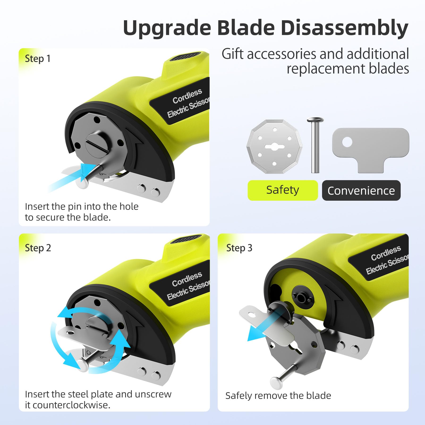 Taglierina elettrica senza fili, 4 V, ricaricabile, con 2 lame rotanti, cavo USB, custodia, blocco di sicurezza e luce LED, per cartone, tessuto, plastica, pelle, tappeti, imballaggio, fai da te