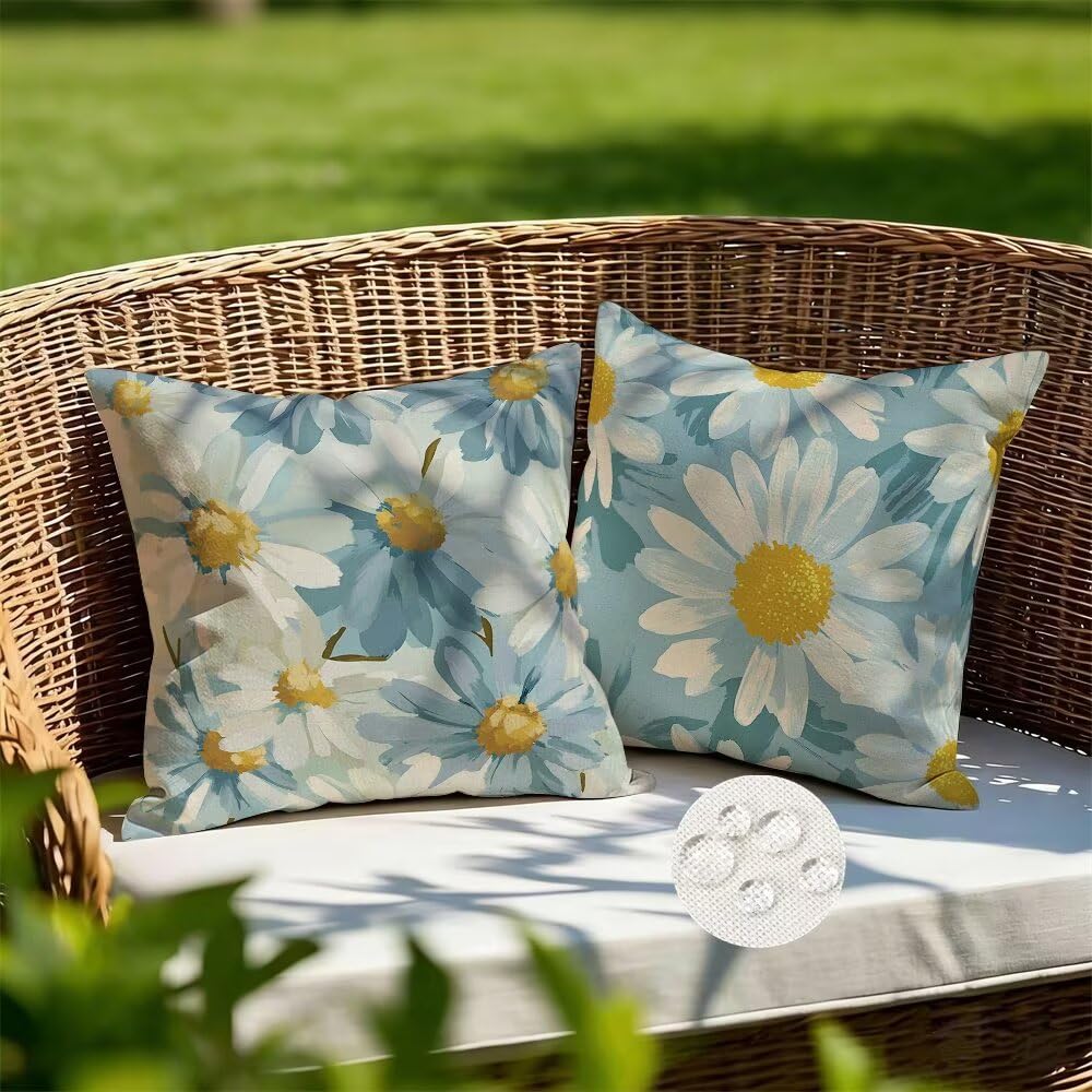 Federe Cuscini da Esterno Impermeabili 65x65 Primavera Copri Cuscini per Divano Margherita Federa Cuscino Moderno Decorativi Copricuscini per Divano Giardino Soggiorno Copricuscino Set di 2 (IU61)
