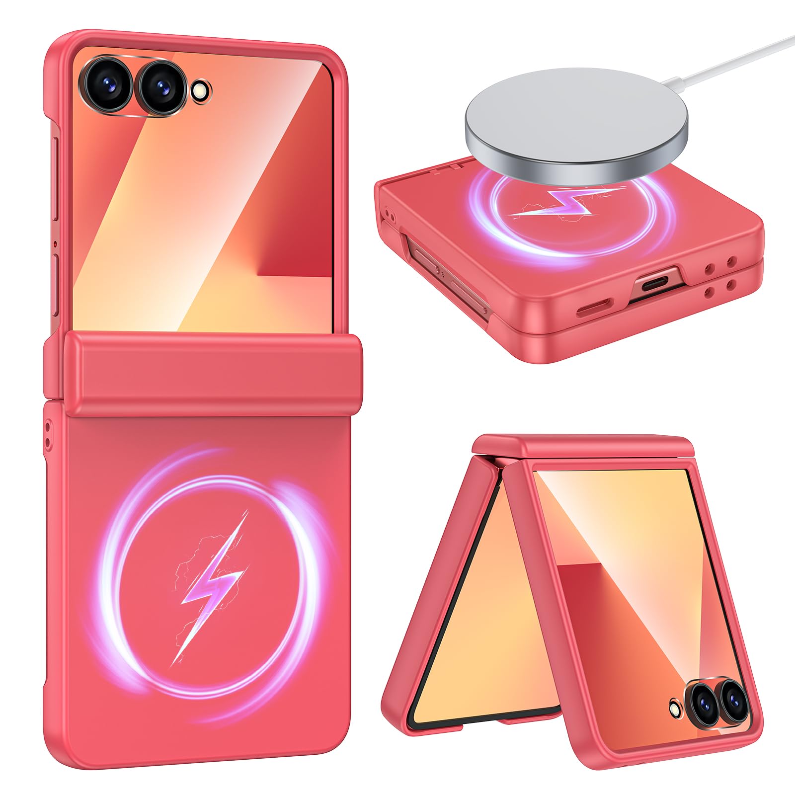 Photo 1 of VEGO Magnetic Case for Z Flip 7 with Hinge&Lens Screen Protector,Coral Red