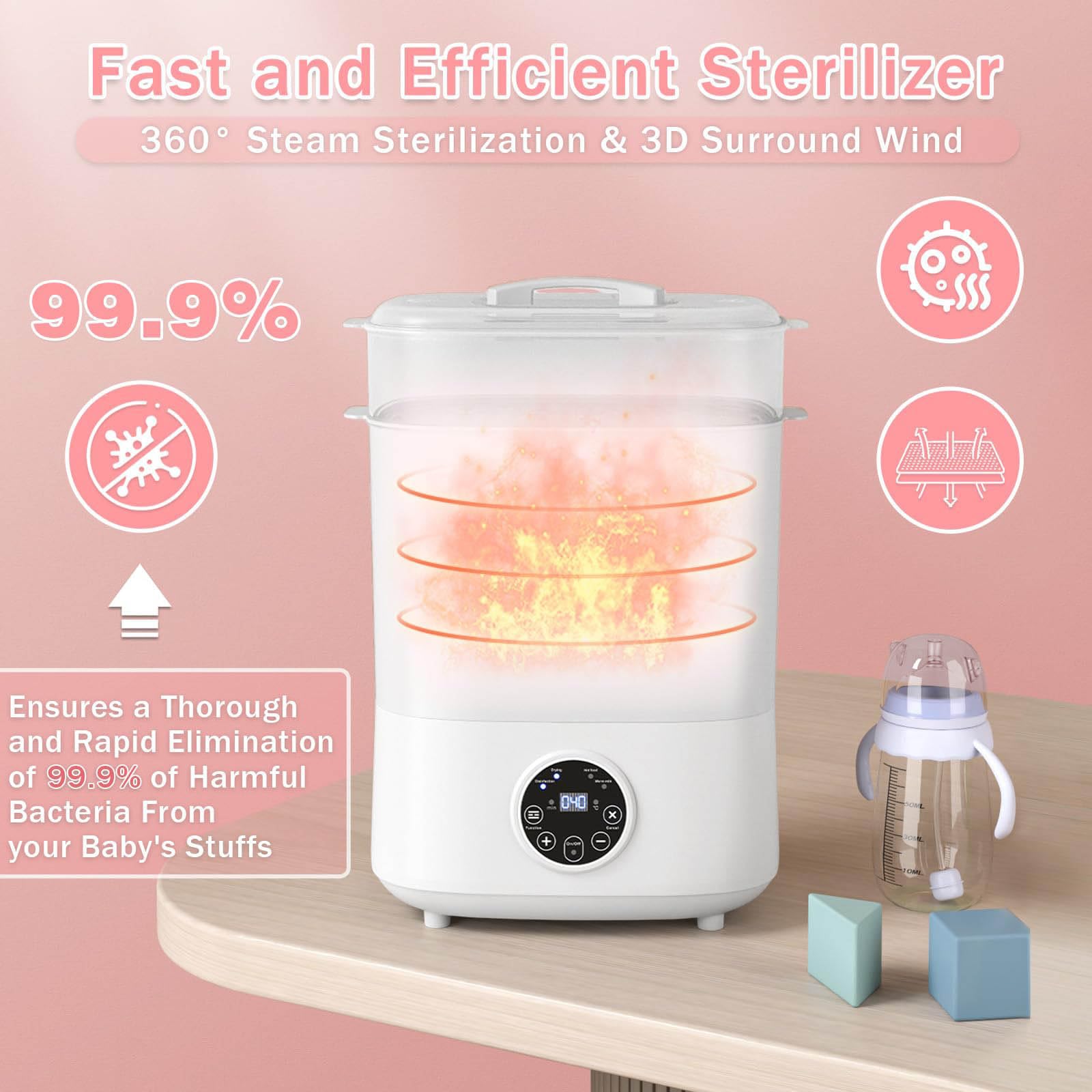 Chauffe-biberon intelligent pour nourrisson - Thermomètre constant - Pasteurisation efficace - Fonction de séchage rapide - Sans rouille - Chauffe-biberon combiné - Stérilisateur