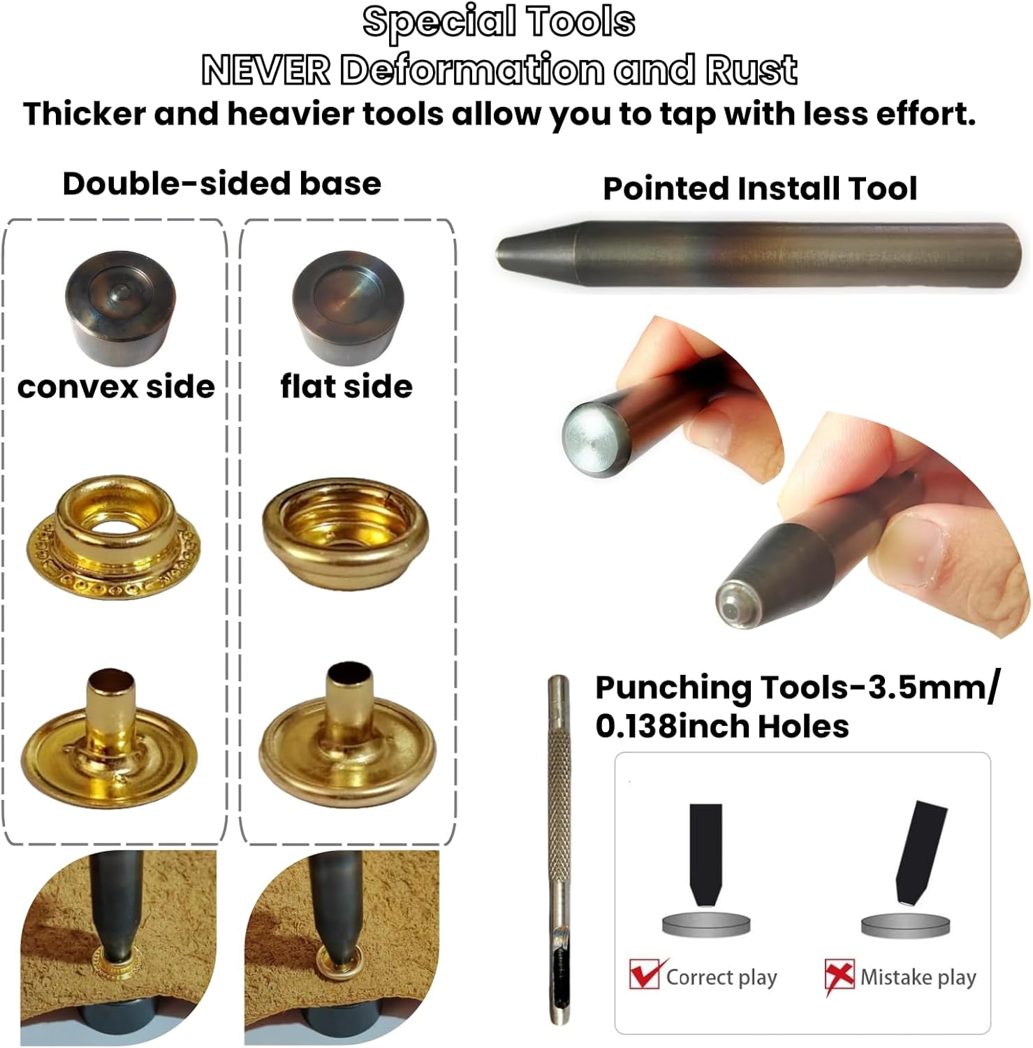 SUNOR Leather Snaps and Fasteners Kit,Metal Snap for Thick Leather Fabric, 160 Set Brass Heavy Duty Snap Buttons Kit,Canvas Snap Kit for Clothing Canvas Tarpaulin Tents Awnings Canvas, Thick Leather