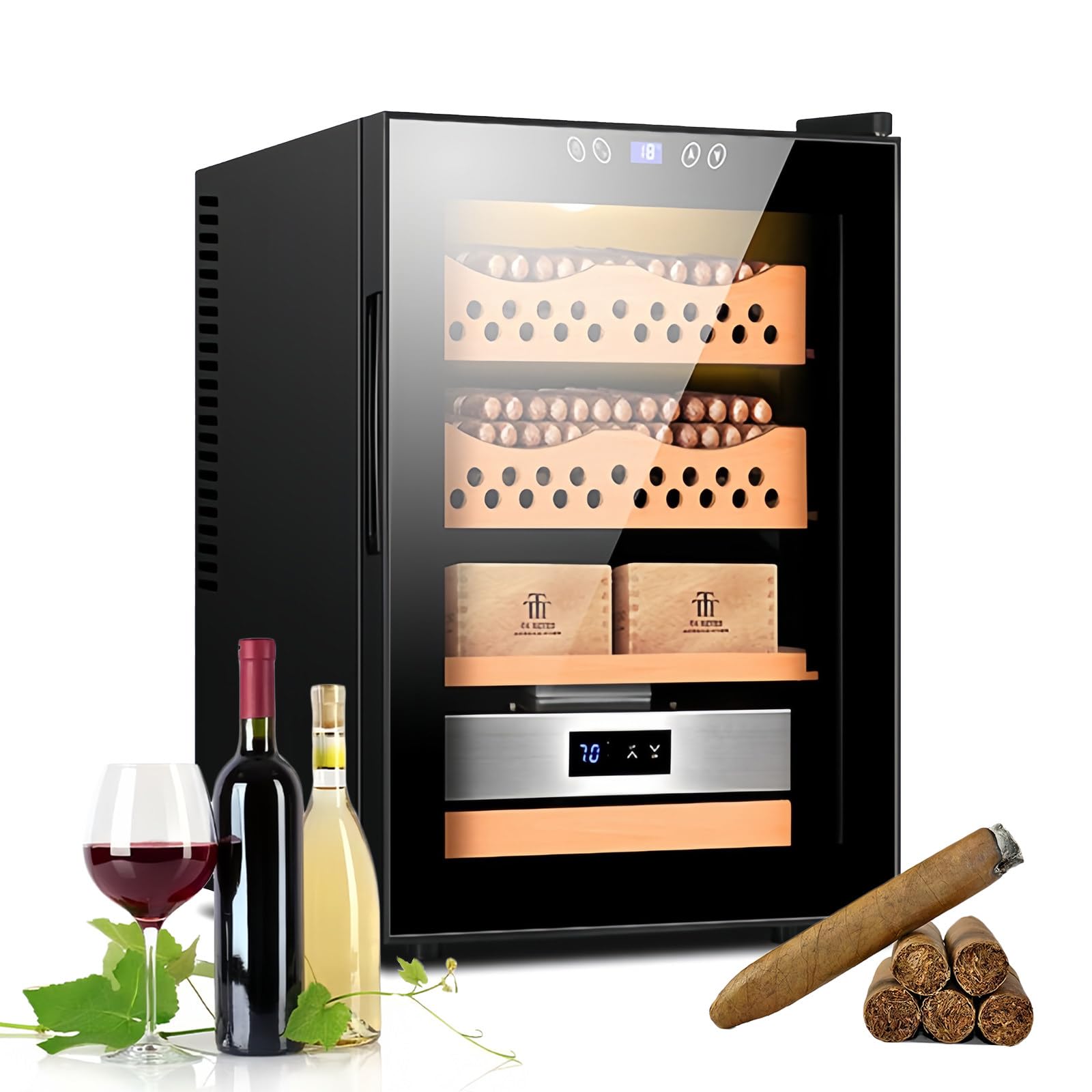 Humidore Zigarrenschrank - Elektrischer Kühlhumidor Für 200-300 Zigarren - Humidor-Befeuchter - 50L Elektrische Zigarrenhumidore - Elektronischer Zigarrenschrank,Black A