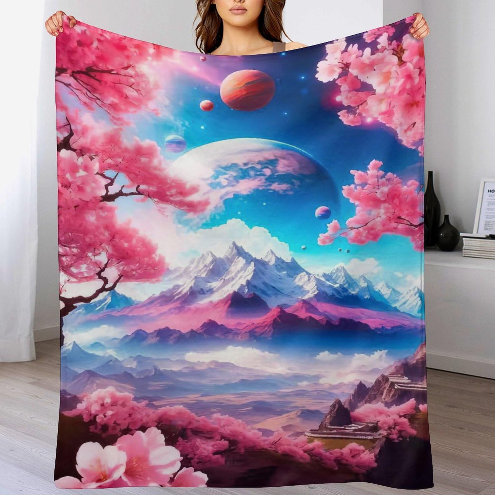 Couverture flannel cerisier japonais douce et chaude de qualité premium
