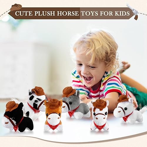 Miniatura 4 de Paquete de 24 llaveros de peluche de caballo pequeño a granel de San Valentín para el aula, a granel de 4 pulgadas, mini peluche de caballo de pie