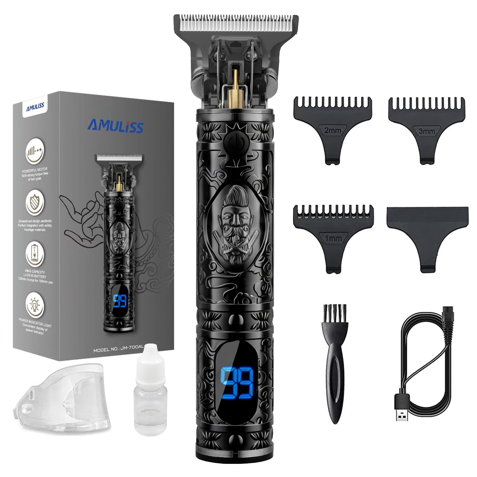 Aparador de cabelo profissional para homens, aparador de lâmina em T sem lacunas,