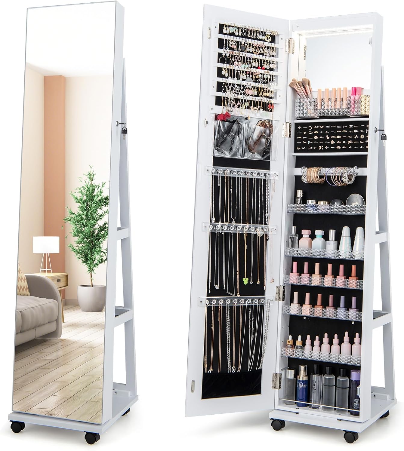 GOFLAME Jewelry with Full Length Mirror, Lockable