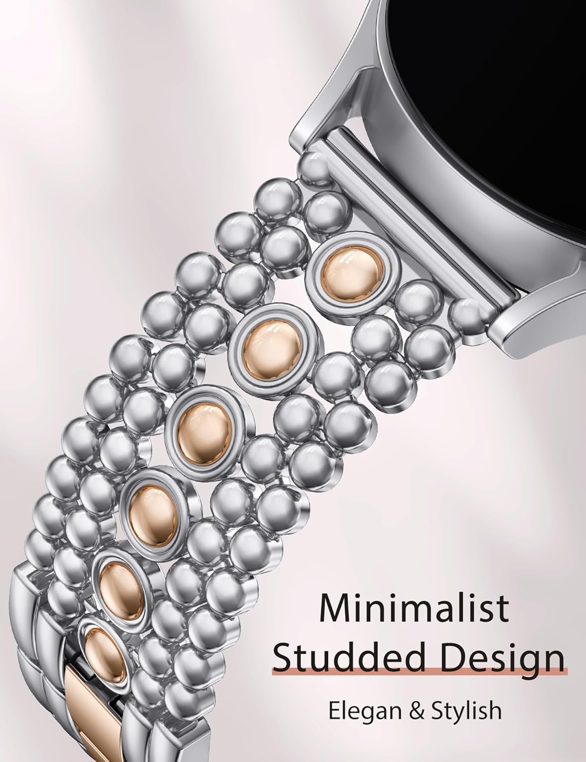 Minyee Compatible with Samsung Galaxy Watch 7 6 5 4 FE 40mm 44mm/Watch 6 Classic 43mm 47mm/Watch 5 Pro 45mm Band Women, 20mm Pretty Dressy Stainless Steel Metal Adjustable Round Studded Link Bracelet