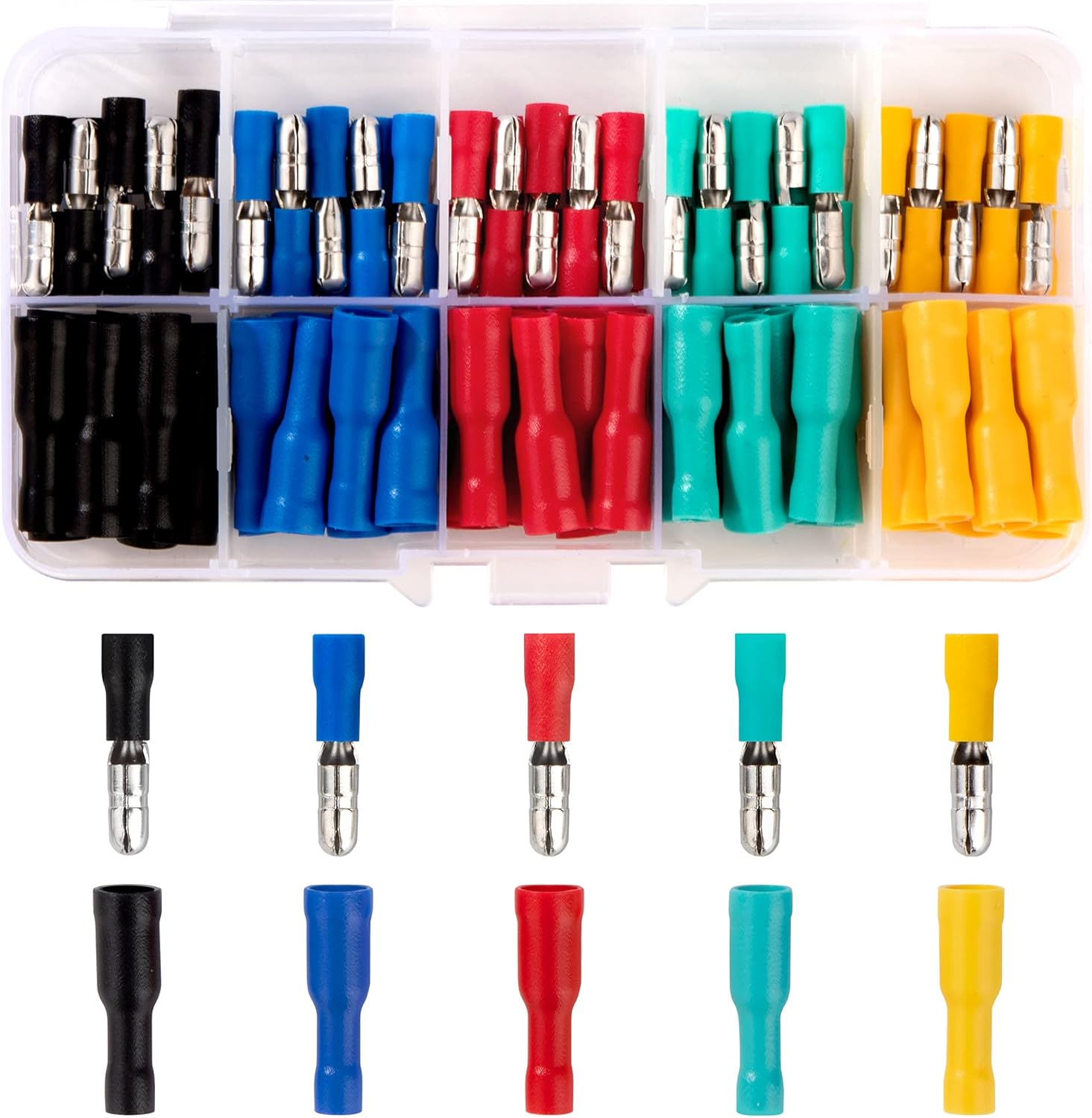 Conectores Eléctricos Terminales Aislados Eléctricamente 100 piezas Kit de Conectores de Cable Macho y Hembra para Cables Entre 0,5 mm y 1,5 mm²