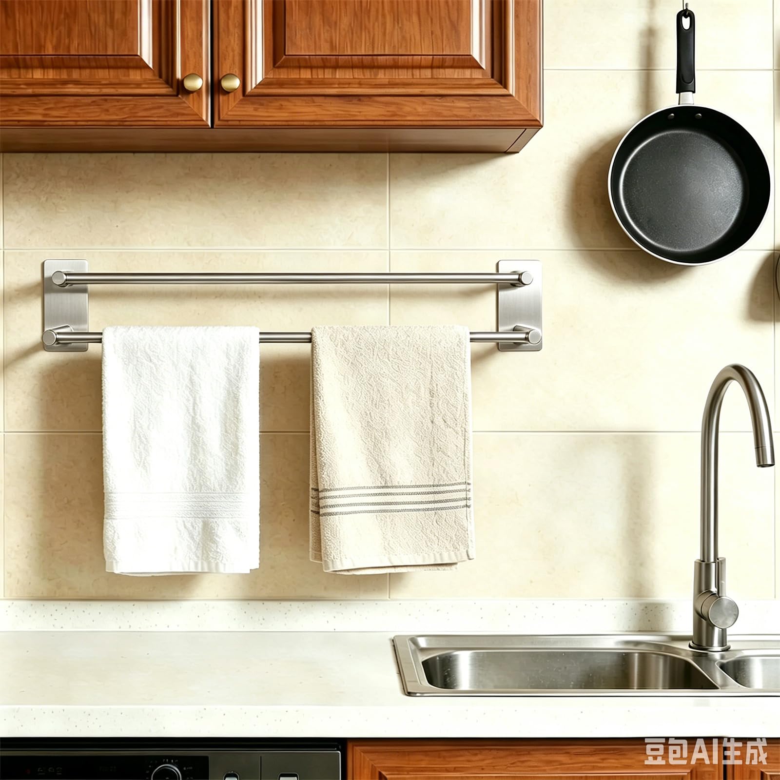 Toalleros de Baño sin Taladro, Doble Toallero Adhesivo de SUS304 Acero Inoxidable, Toallero Pared Antioxidante y Resistente a los Arañazos, Apto para Baño y Cocina (Cepillado Plata, 40cm)