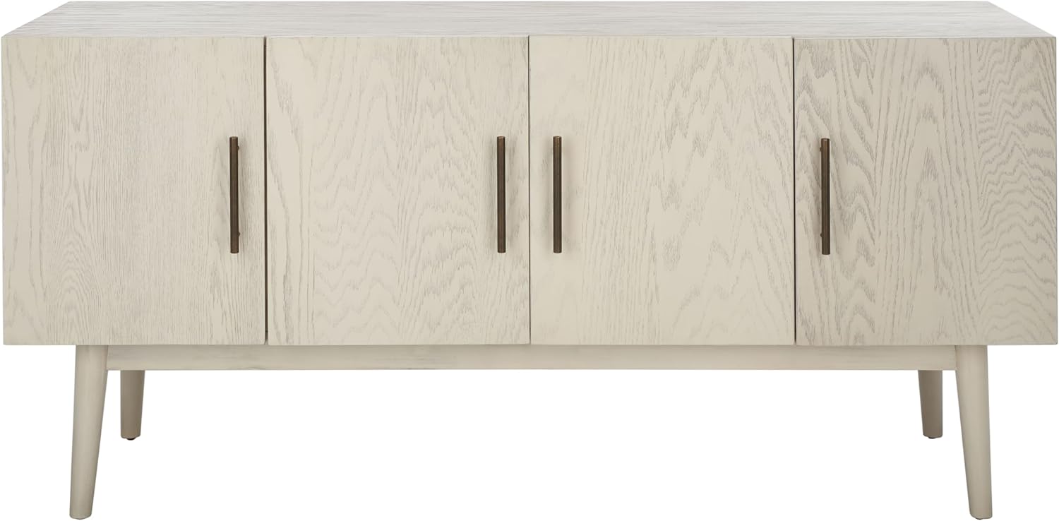 SAFAVIEH Couture Collection Doderick Mid-Century White Washed 4-Door Entertainment Media Standd (Fits up to a 65" Flatscreen TV)