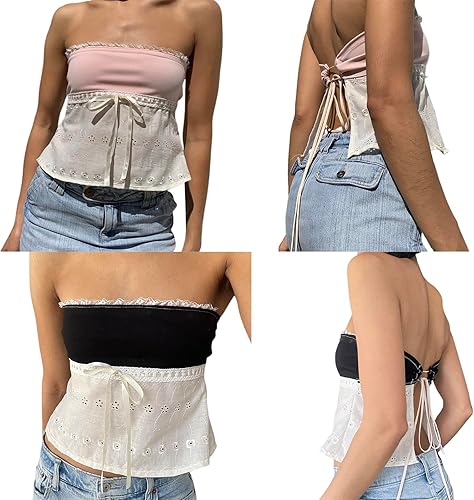 Miniatura 5 de Meiweileya Y2k - Camiseta de tubo de moda para mujer, diseño de hadas, estilo bohemio, bandeau, sin tirantes, sexy, transparente, encaje, ropa