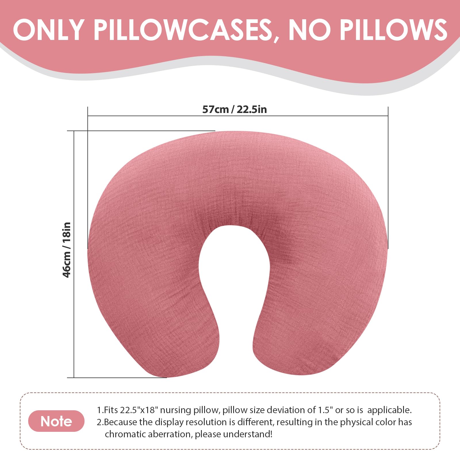 Winmany 2 Pack Muslin Nursing Pillow Covers Soft Cotton Newborn Breastfeeding Pillow Cover Baby Removable Feeding Pillow Slipcover for Boys Girls (Rose + Light Pink) - Image 4