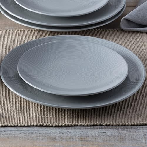 Miniatura 8 de Noritake Colorscapes - Juego de vajilla Coupé de 12 piezas con diseño de remolino gris sobre gris, servicio para 4