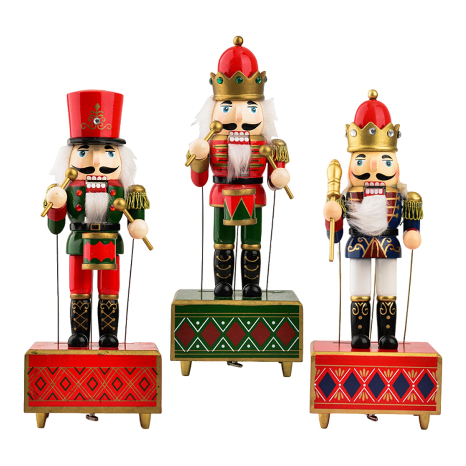 Veemoon Boîte à Musique Casse-Noisette 32 CM en Bois Mécanisme à Remonter Lot de 3 Pièces Décoration Musicale de Noël Ornement Festif pour Bureau et Intérieur