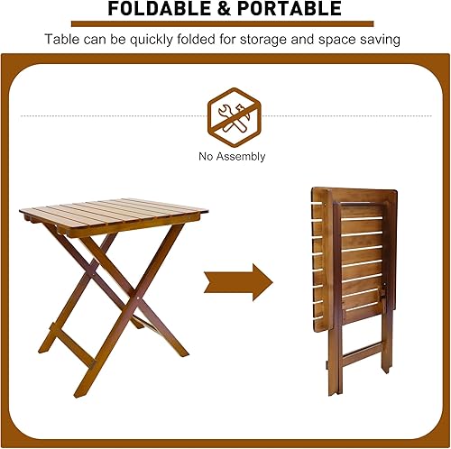 Miniatura 6 de LUCKYERMORE Mesa de bistró de madera, mesa plegable de patio de 23.6 pulgadas con acabado de aceite de álamo, mesa auxiliar portátil para