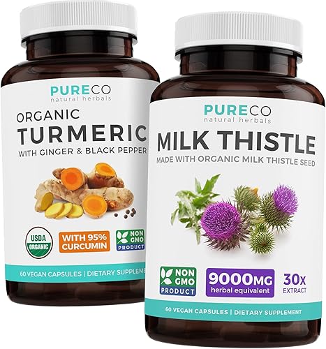 Ahorra 4 13 de descuento - Paquete de apoyo para el hígado y la inflamación - Cardo mariano orgánico y cúrcuma orgánica
