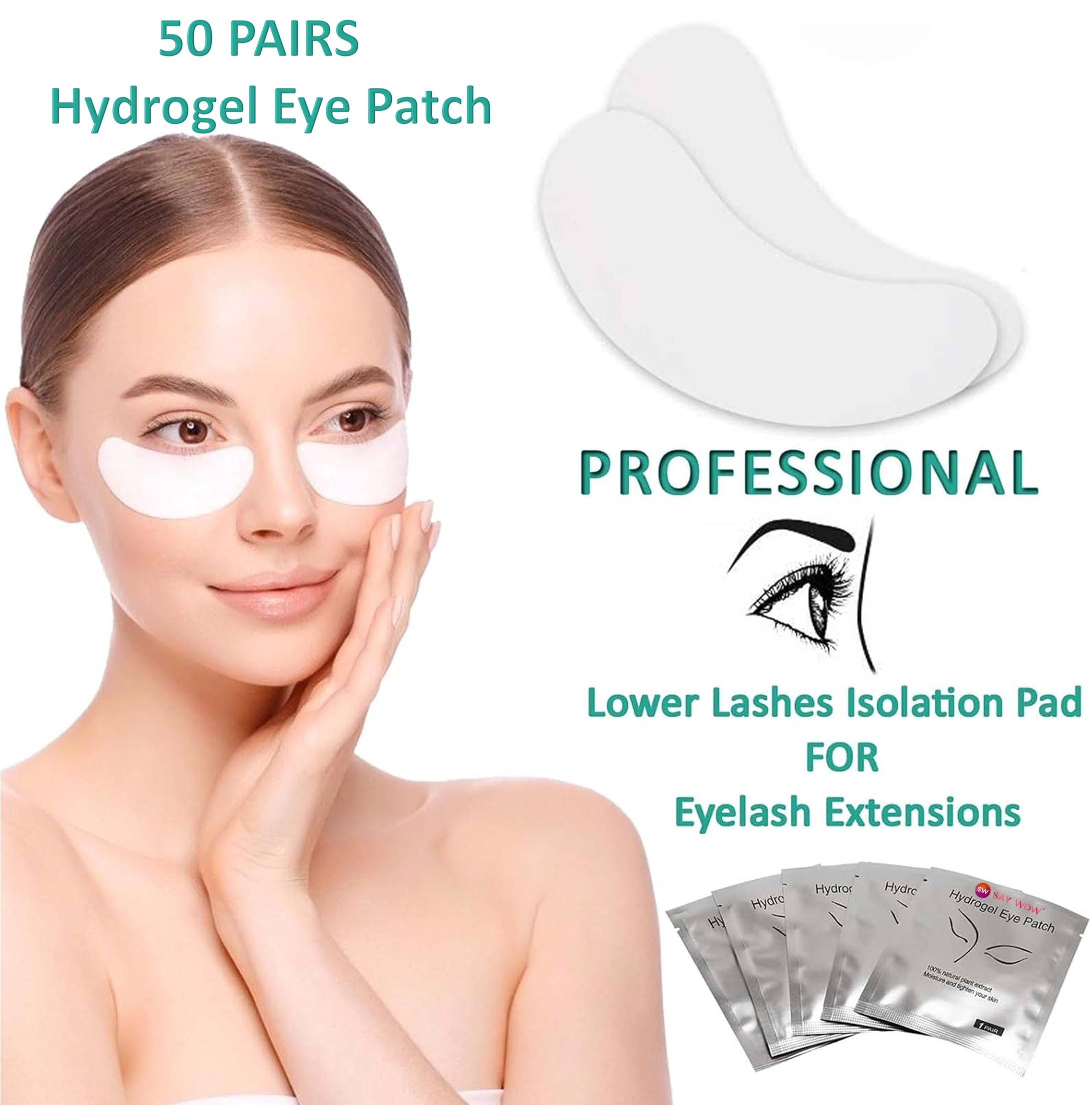 SAY WOW Hydrogel Eye Patches 50Pcs Eyelash Under Eye Pads Lash Eyelash Extension Paper Patches Eye Tips Sticker Wraps Make Up Tools Lint Free Eye Gel Patches (50 Pairs) 1