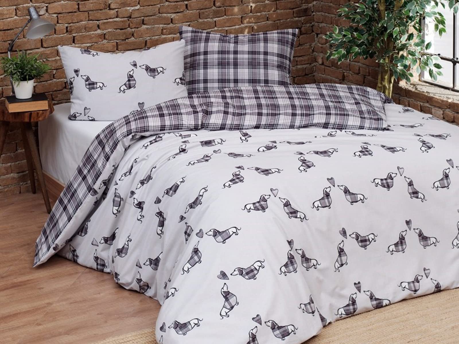 Daunex Parure Copripiumino Matrimoniale Infinity Bassotti/Scottish cm. 255 x 200 (Grigio)