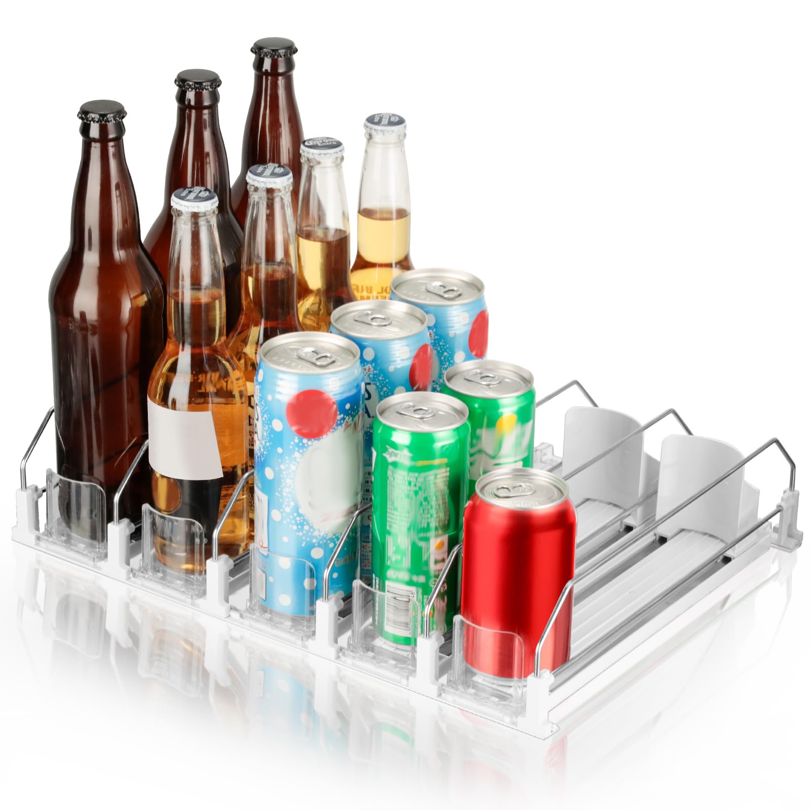 VINATO Refrigerator Organizer, Bottle Stopper for Refrigerator, Bottle Holder with Automatic Feed System for Up to 20 Cans or Bottles to Optimize Refrigerator Space