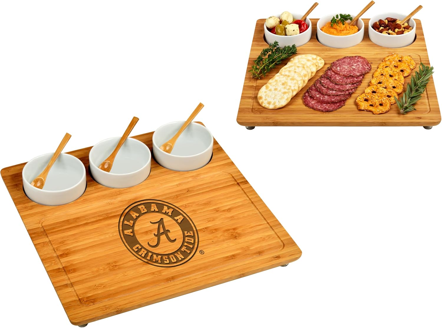 Picnic at Ascot NCAA Alabama Officially Licensed Crimson Tide Bamboo Cheese/Charcuterie Board with Ceramic Bowls & cheese Markers