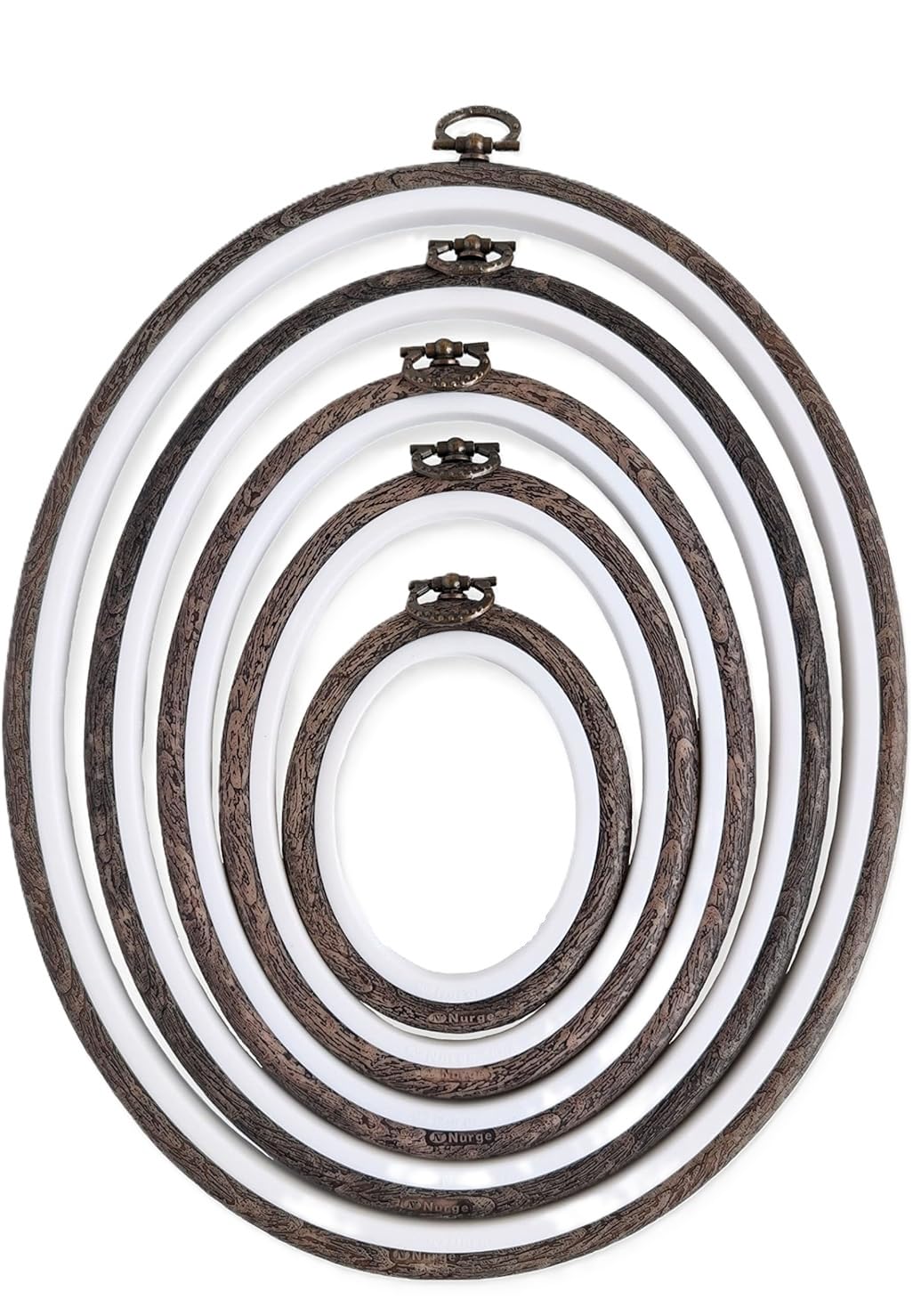 Nurge 5 Piece Embroidery Hoop Set Imitated Wood Display Frame, Plastic Cross Stitch Hoop, Rubber Embroidery Frame (Oval Set, 5Pcs Size Set) Oval Set 5Pcs Size Set