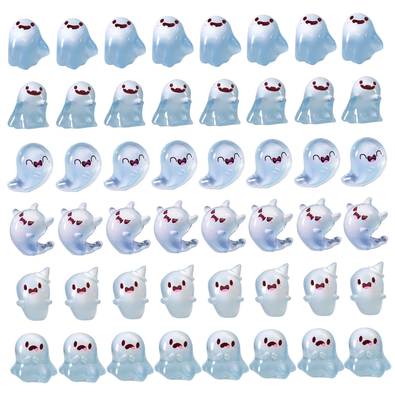 Peosaard Ghost Figurine, Mini Resin Figures 48PCS 8 Styles Glow in the Dark Ghost Figurine Cute Miniature Decorations for Halloween Party Dollhouse Micro Landscape Accessories, Halloween Miniatures