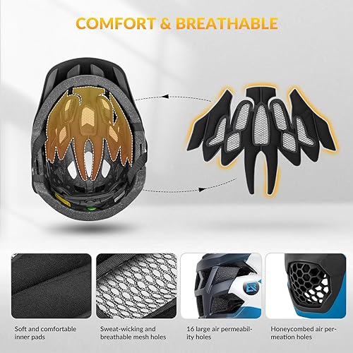 Miniatura 2 de ROCKBROS Casco de bicicleta para niños, ajustable, desmontable, de cara completa, para bicicleta, patineta, scooter, equipo de protección