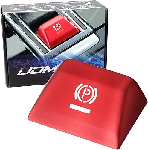iJDMTOY Cubierta decorativa de botón de liberación de freno de mano de aluminio rojo deportivo compatible con Porsche 2017 en adelante Panamera,