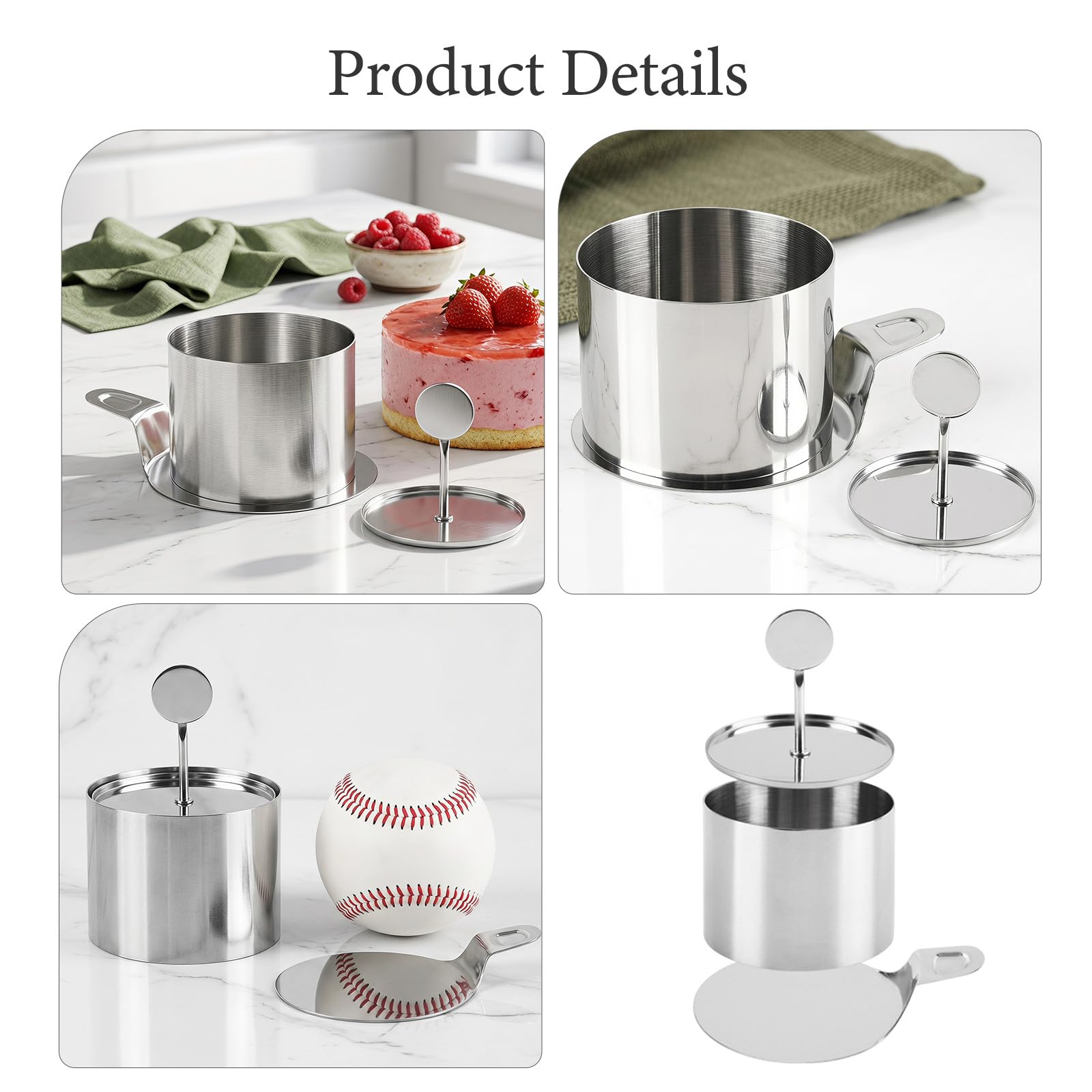 Operitacx 1 Set Mousse-Kuchenringe: Runder Kuchenausstecher aus Edelstahl (7,6 cm Durchmesser) zum Backen – Dessert- und Gebäckformen, Backzubehör, inklusive 1 Stopfer, 1 Heber und 8 Ringen
