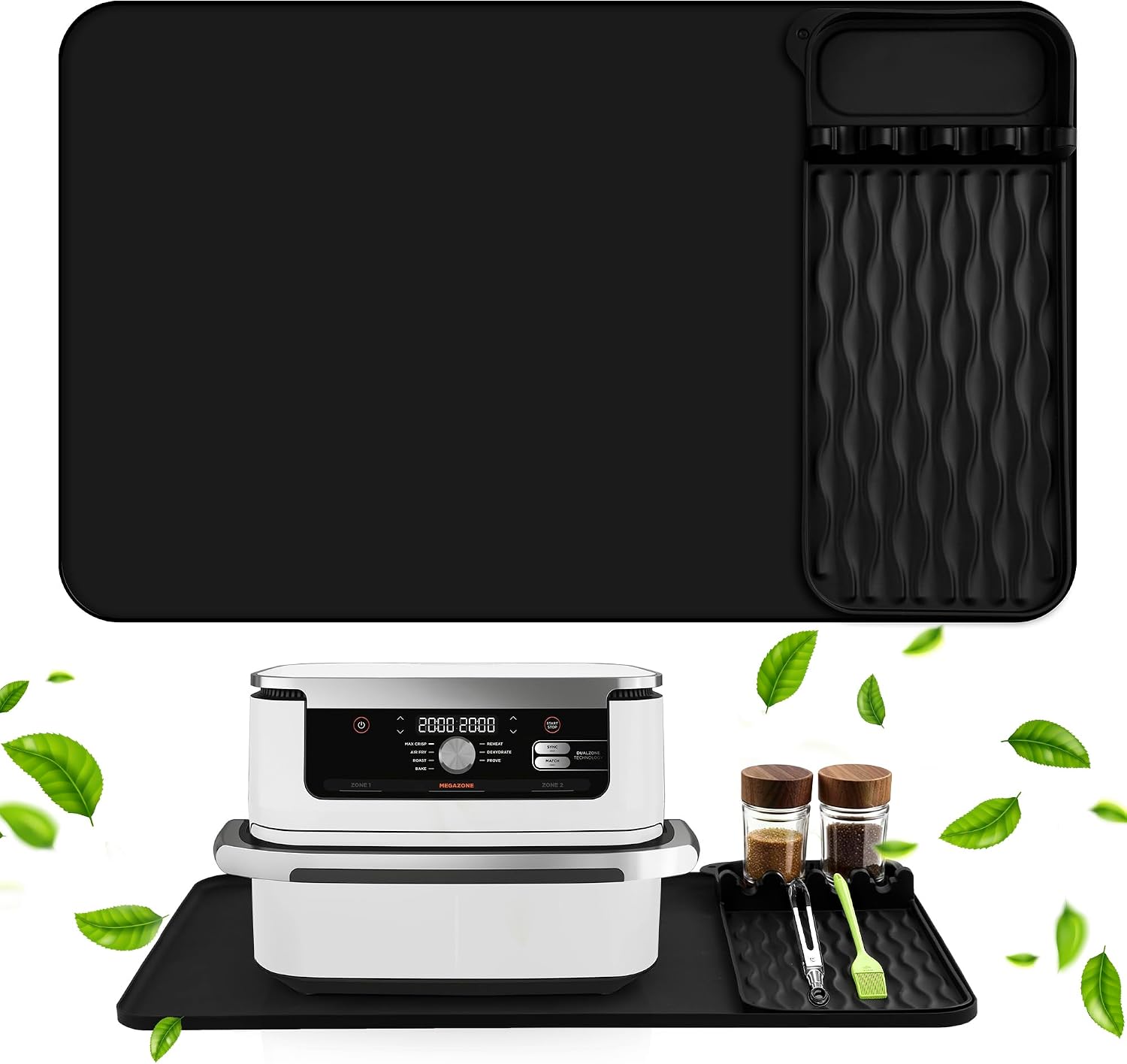 Tappetino Silicone Resistente Al Calore per Accessori Friggitrice ad Aria, Protezione Piano Di Lavoro per Bancone Della Cucina, 65×40cm Air Fryer Accessori per Ninja/Philips/COSORI Nero
