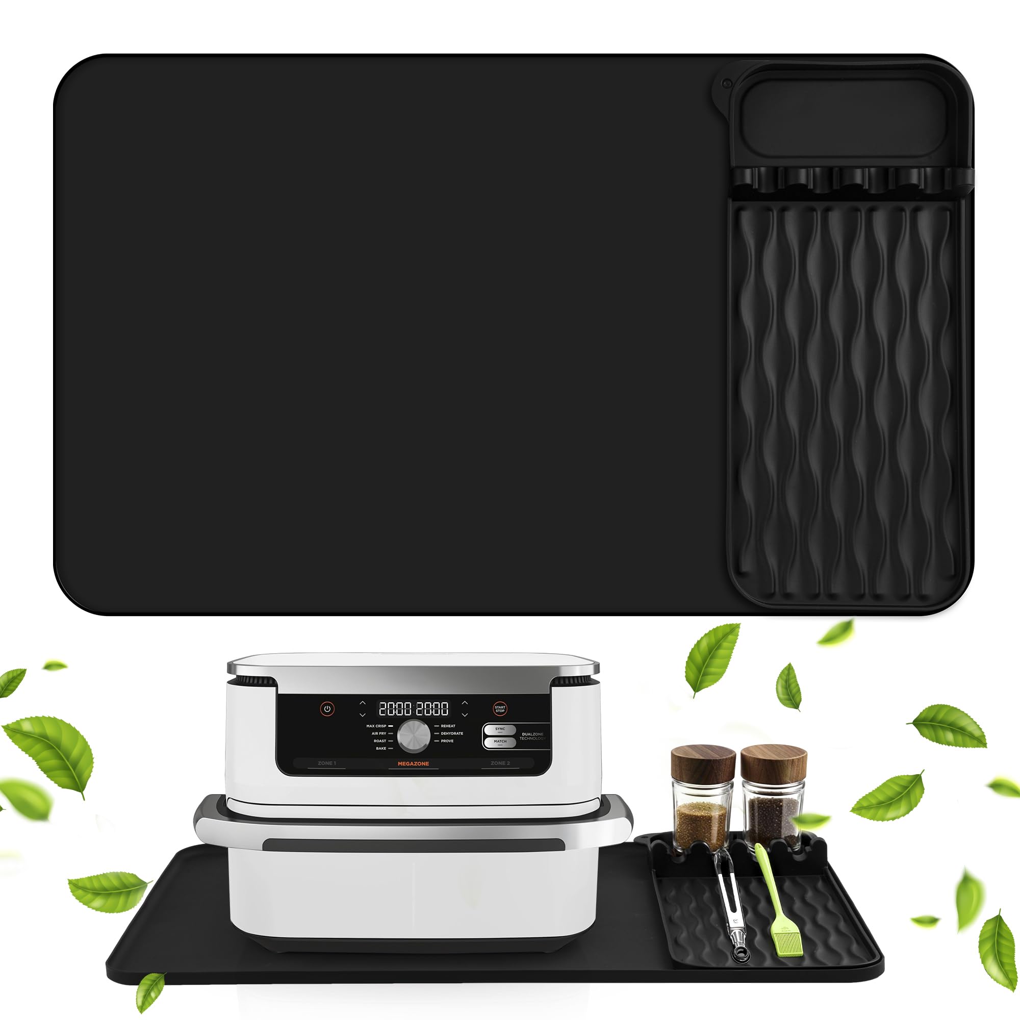 Tappetino Silicone Resistente Al Calore per Accessori Friggitrice ad Aria, Protezione Piano Di Lavoro per Bancone Della Cucina, 65×40cm Air Fryer Accessori per Ninja/Philips/COSORI Nero