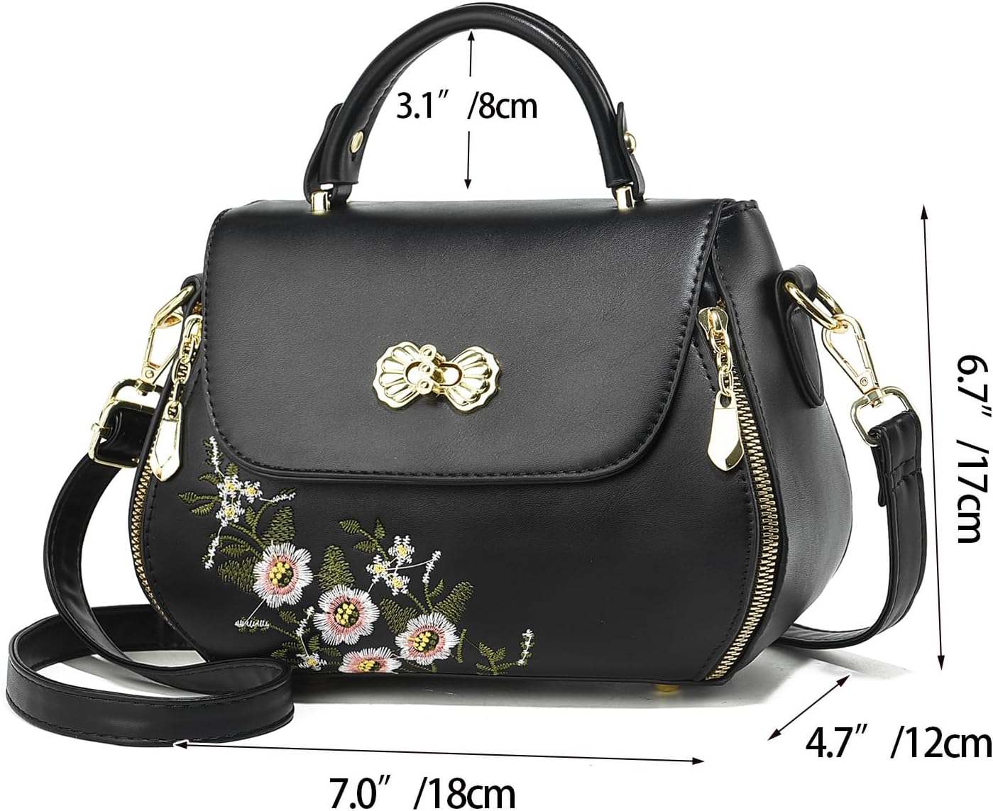 Women Flip up Embroidered Satchel Lightweight Totes Top Handle Purses and Handbag Crossbody Shoulderbag for Lady - Image 4
